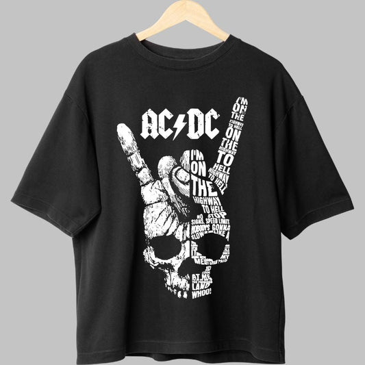 Tricou Rock AC/DC - Highway to Hell Skull Tribute fata negru