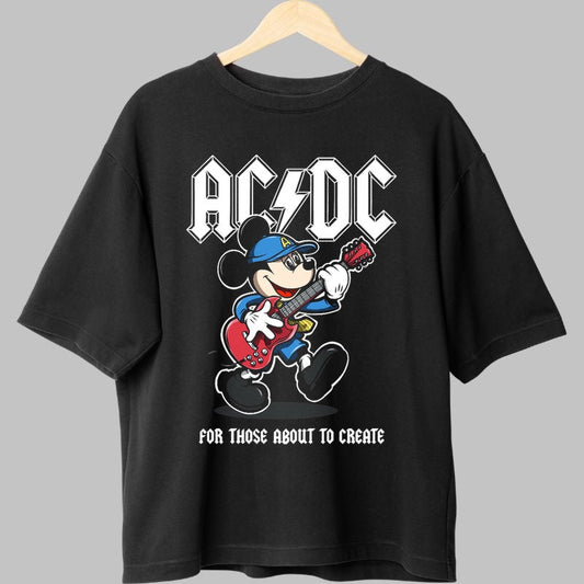 Tricou Rock AC/DC - Mickey cu Chitara Electrica fata negru