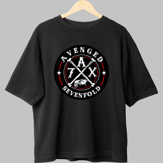 Tricou Rock Avenged Sevenfold - Emblema 7X Skull & Bones fata negru