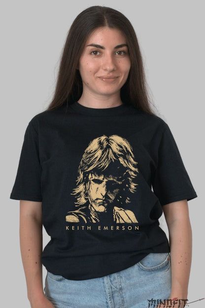 Tricou Rock Keith Emerson - Portret Iconic Prog dama negru