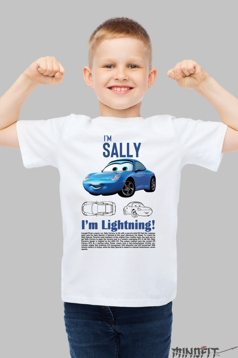 Tricou Sally si Lightning - Cars Disney Pixar baiat alb