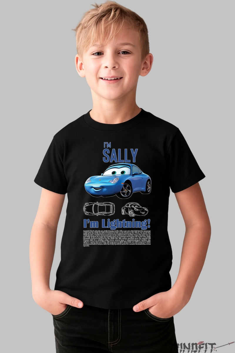 Tricou Sally si Lightning - Cars Disney Pixar baiat negru