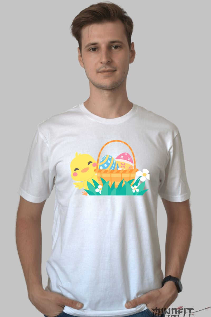 Tricou Sarbatoarea Primaverii - Pui si Oua Colorate Barbat Alb
