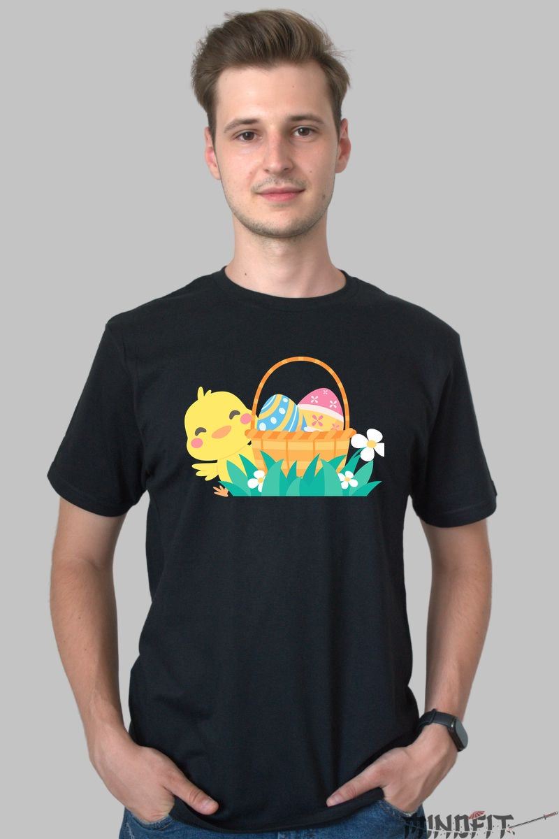 Tricou Sarbatoarea Primaverii - Pui si Oua Colorate Barbat Negru