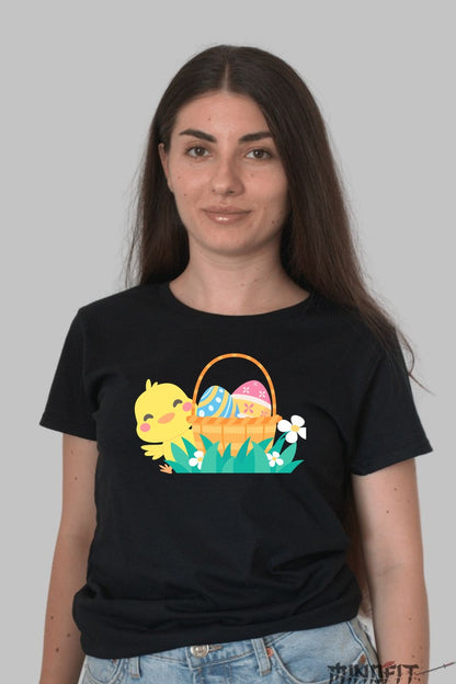Tricou Sarbatoarea Primaverii - Pui si Oua Colorate Dama Negru