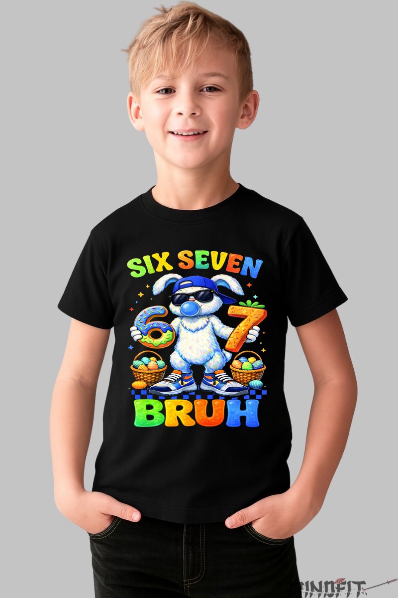 Tricou Six Seven Bruh - Model Rabbit Street baiat negru