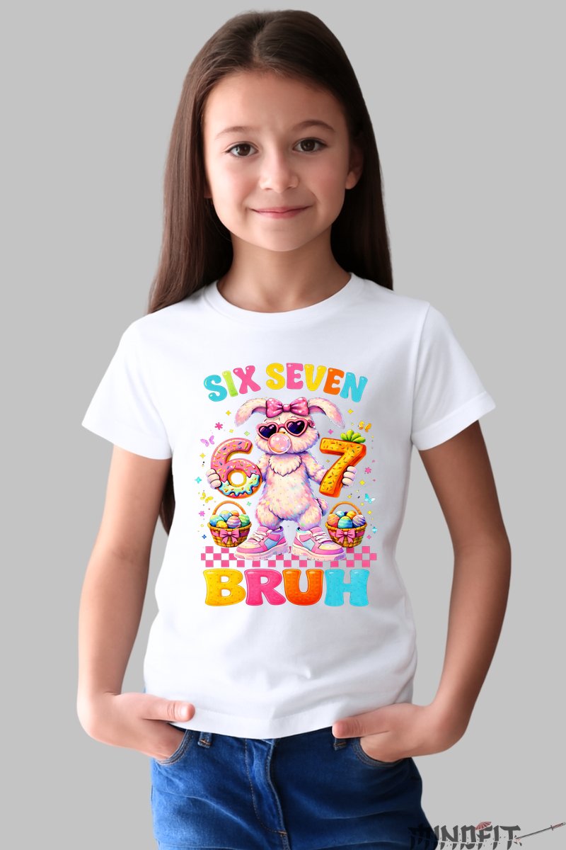 Tricou Six Seven Bruh - Model Rabbit Street fata alb