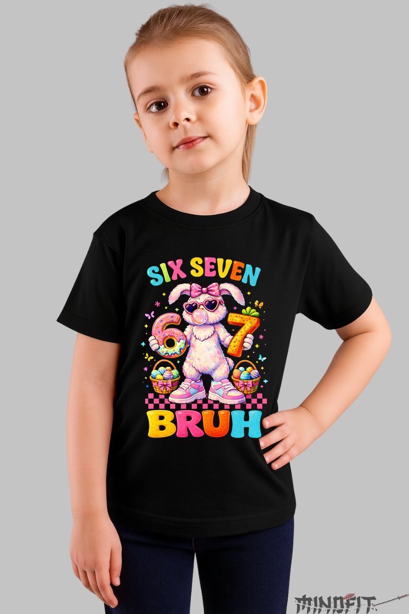 Tricou Six Seven Bruh - Model Rabbit Street fata negru