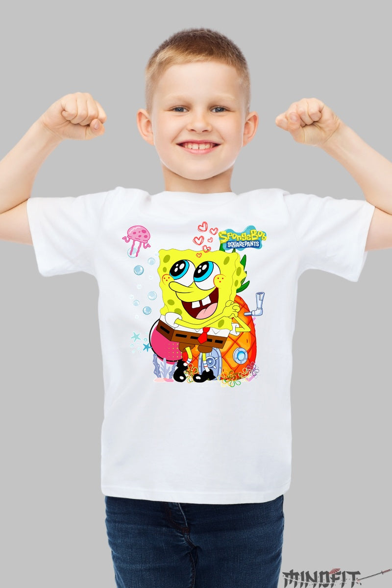 Tricou SpongeBob Inimioare - Cartoon Network baiat alb
