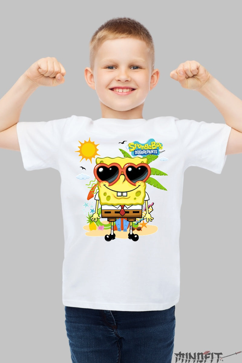 Tricou SpongeBob Vacanta Tropicala - Cartoon Network baiat alb
