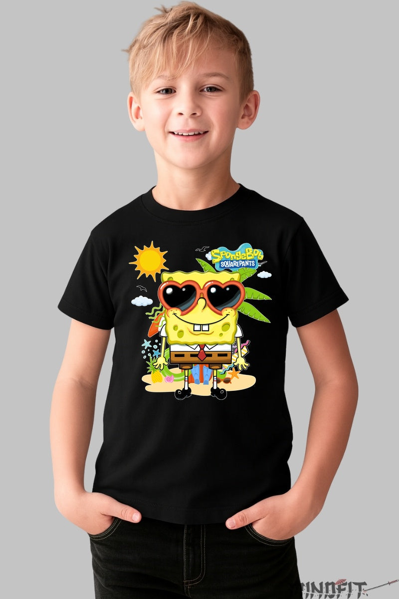 Tricou SpongeBob Vacanta Tropicala - Cartoon Network baiat negru