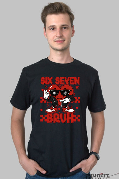 Tricou Streetwear Heart - Six Seven Bruh Atitudine Fresh barbat negru
