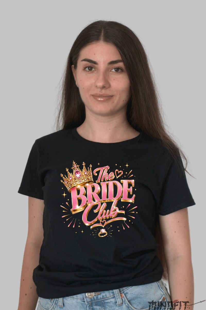 Tricou The Bride Club - Stralucire Regala Pentru Petrecerea De Nunta Dama Negru
