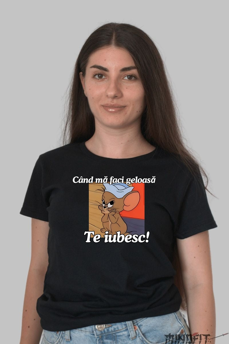 Tricou Tom Si Jerry Cand ma faci geloasa dama negru