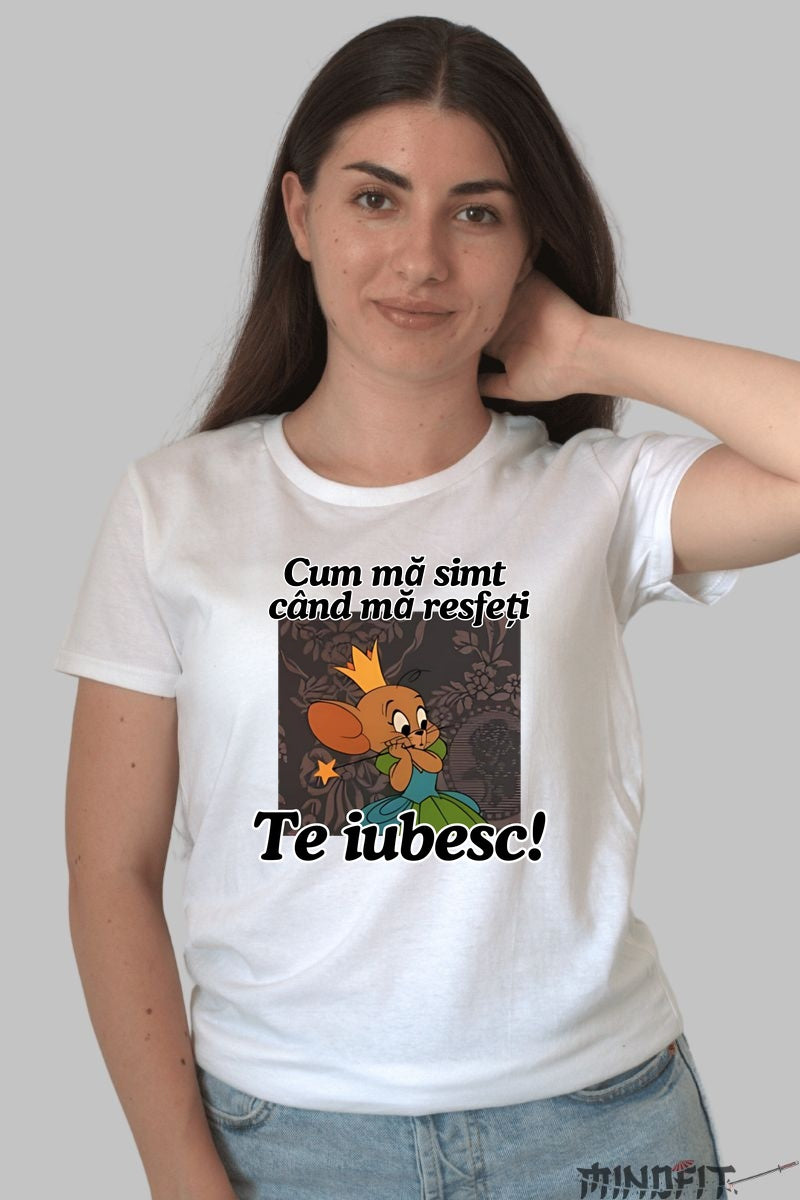 Tricou Tom Si Jerry Cum ma simt cand ma resfeti dama alb