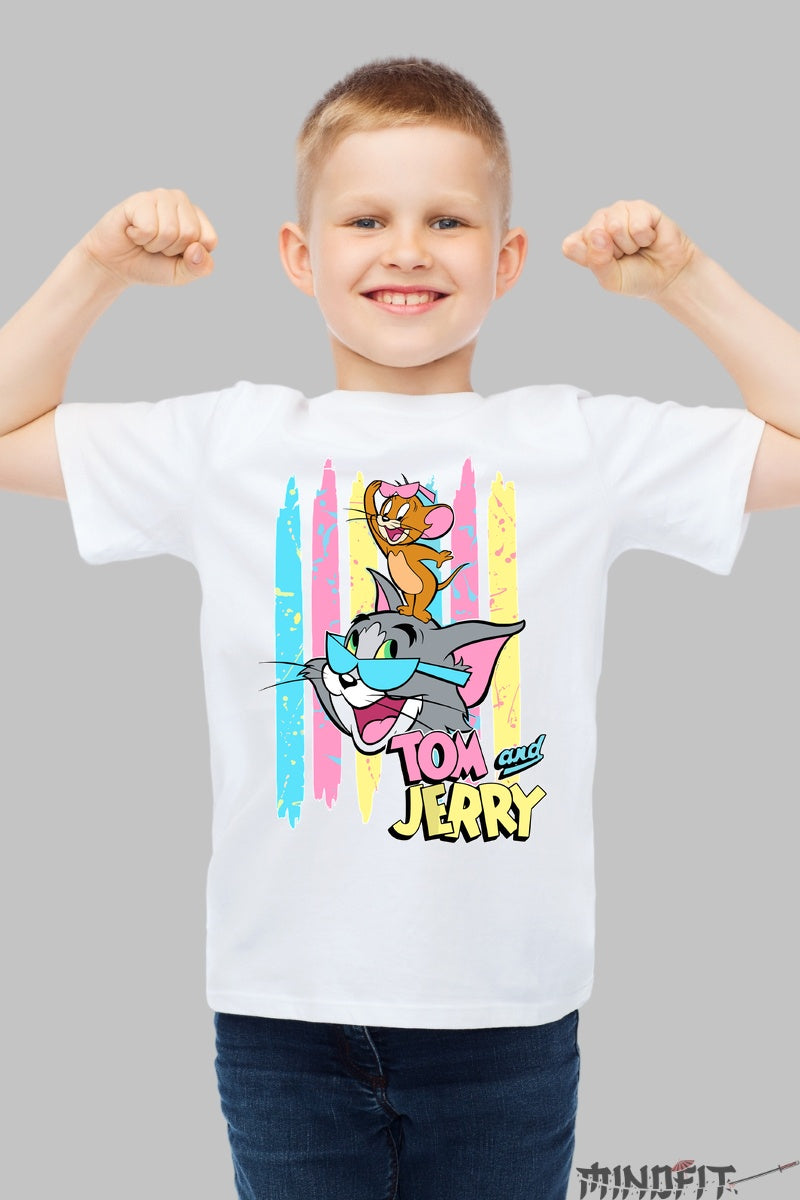 Tricou Tom si Jerry Nebunie Colorata - Cartoon Network baiat alb