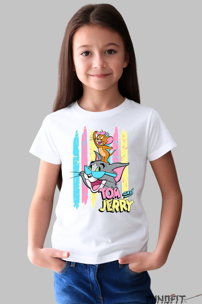 Tricou Tom si Jerry Nebunie Colorata - Cartoon Network fata alb