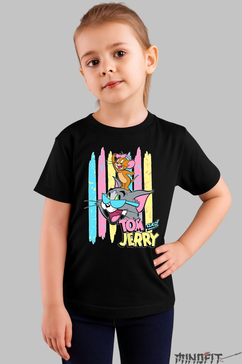 Tricou Tom si Jerry Nebunie Colorata - Cartoon Network fata negru