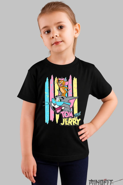 Tricou Tom si Jerry Nebunie Colorata - Cartoon Network fata negru
