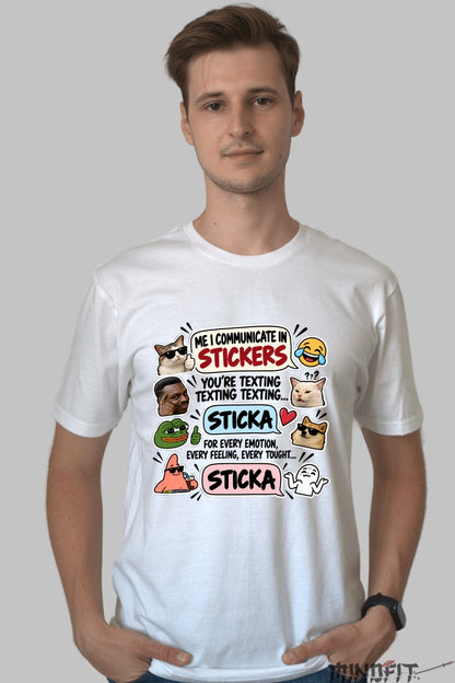 Tricou unisex Eu Comunic Prin Stickere barbat alb
