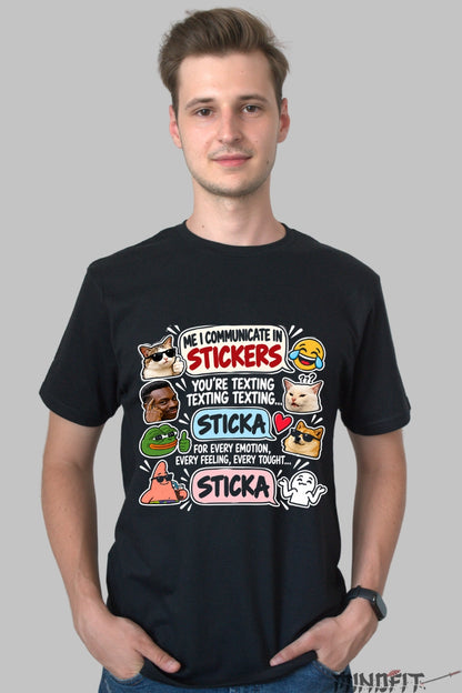 Tricou unisex Eu Comunic Prin Stickere barbat negru