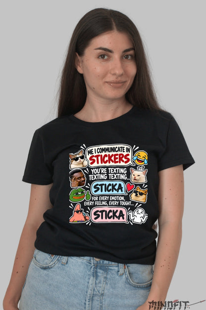 Tricou unisex Eu Comunic Prin Stickere dama negru