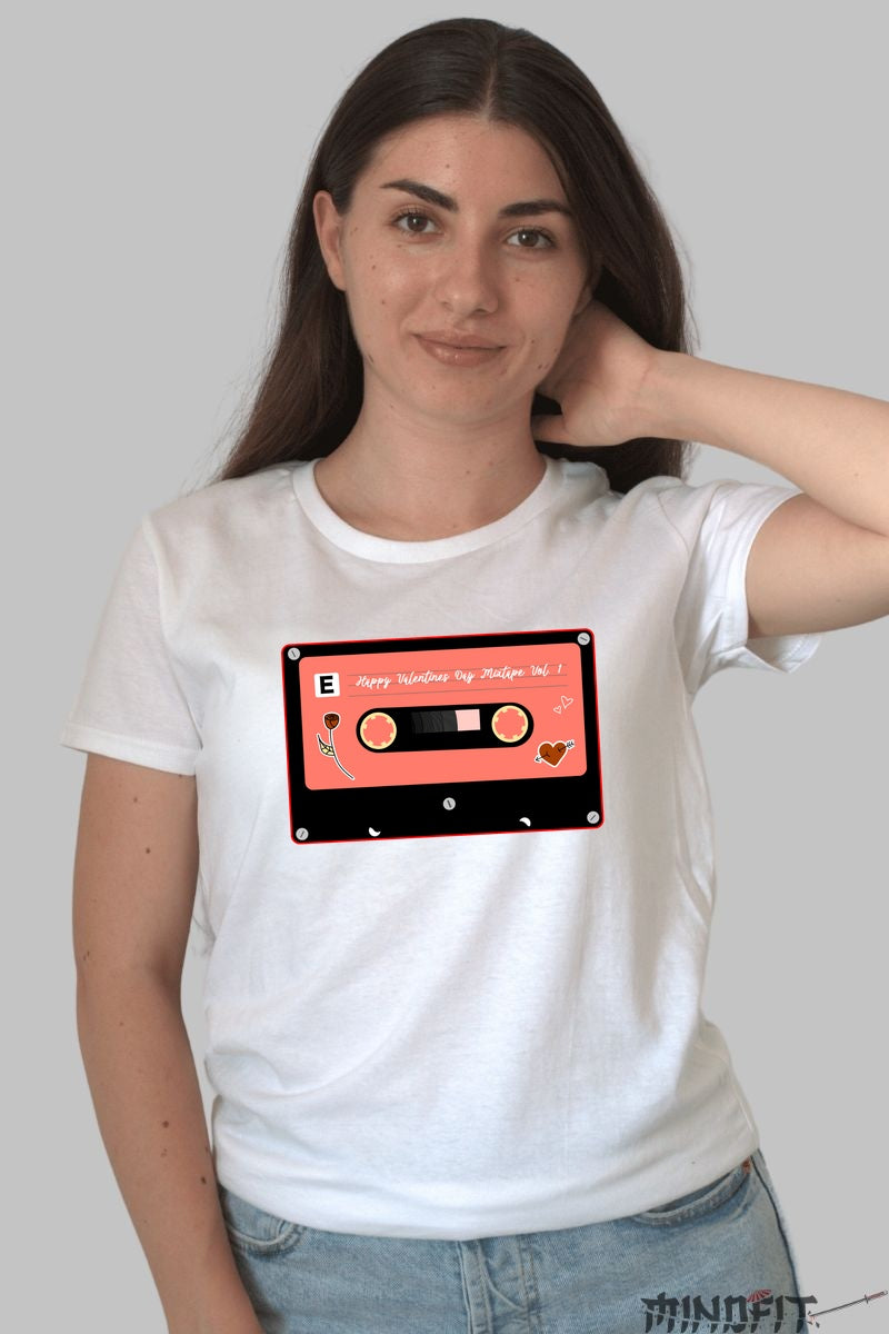 Tricou Valentine's Day - Caseta Mixtape Vol. 1 Dragoste dama alb