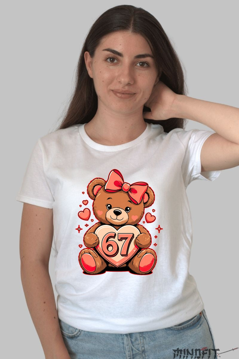 Tricou Valentine's Day Cu Ursulet - Inima Plina De Dragoste 67 dama alb