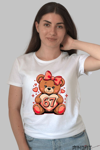 Tricou Valentine's Day Cu Ursulet - Inima Plina De Dragoste 67 dama alb