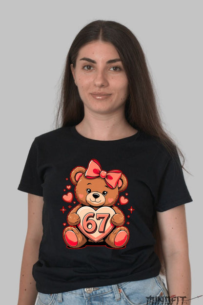 Tricou Valentine's Day Cu Ursulet - Inima Plina De Dragoste 67 dama negru