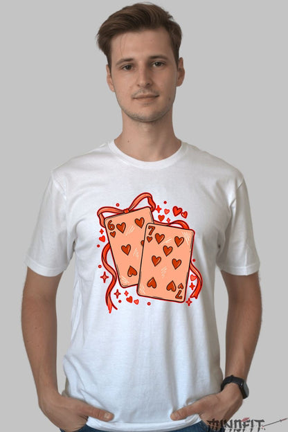 Tricou Valentine's Day Cuplu - 6 si 7 de Inima, Noroc in Dragoste barbat alb