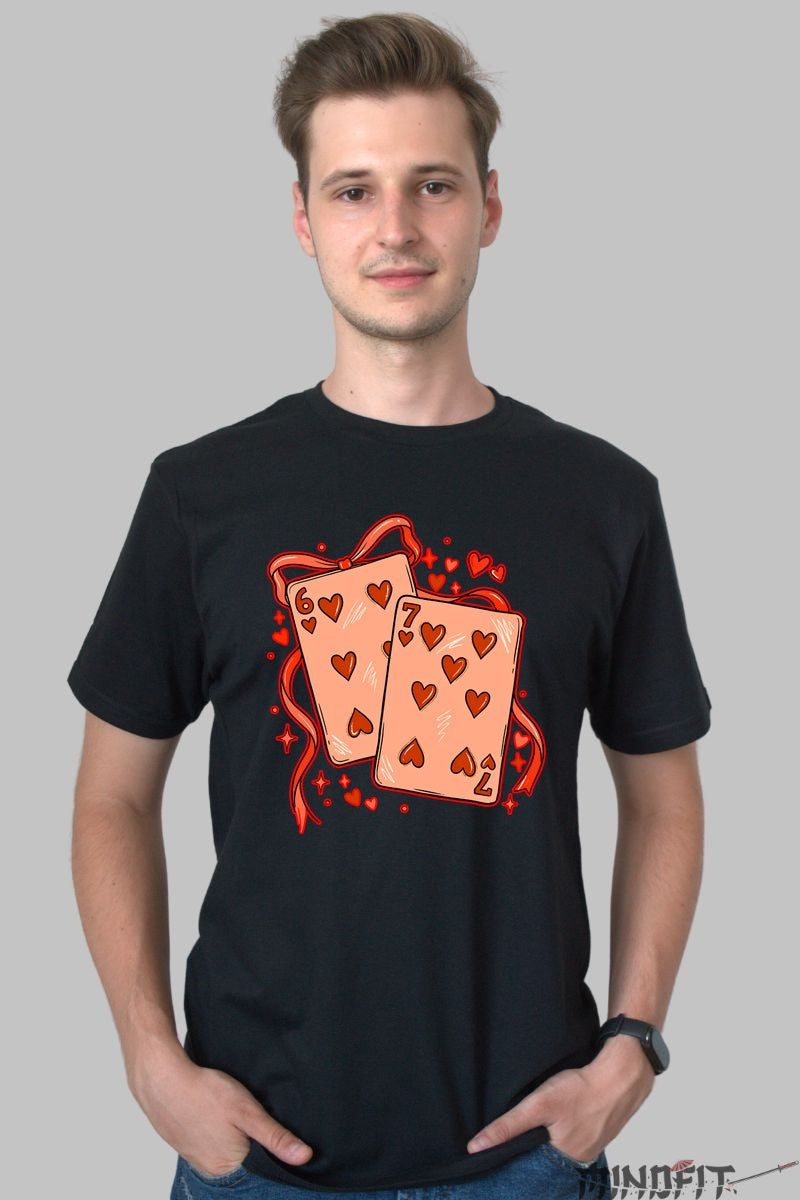 Tricou Valentine's Day Cuplu - 6 si 7 de Inima, Noroc in Dragoste barbat negru