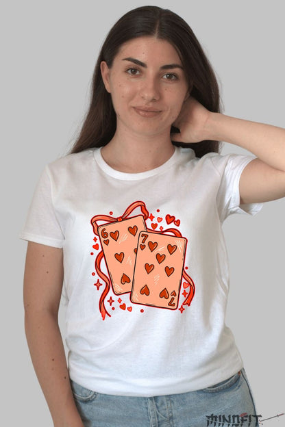 Tricou Valentine's Day Cuplu - 6 si 7 de Inima, Noroc in Dragoste dama alb
