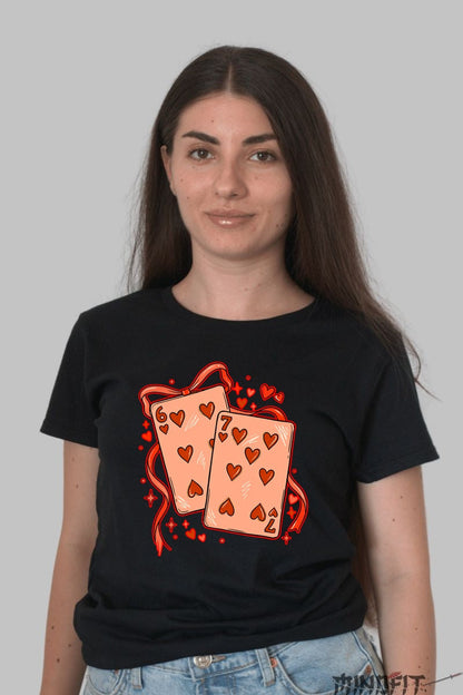 Tricou Valentine's Day Cuplu - 6 si 7 de Inima, Noroc in Dragoste dama negru