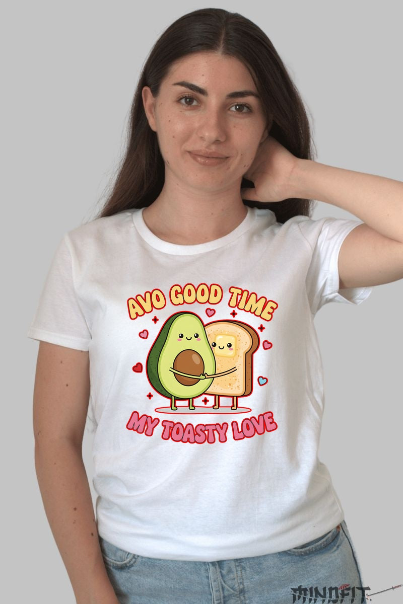 Tricou Valentine's Day Cuplu - Avo Good Time, My Toasty Love dama alb