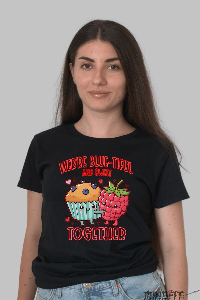 Tricou Valentine's Day Cuplu - Blue-tiful si Dulce Impreuna dama negru
