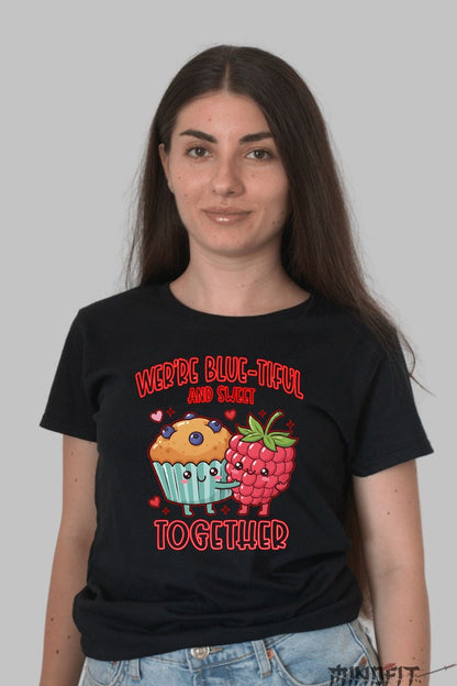 Tricou Valentine's Day Cuplu - Blue-tiful si Dulce Impreuna dama negru