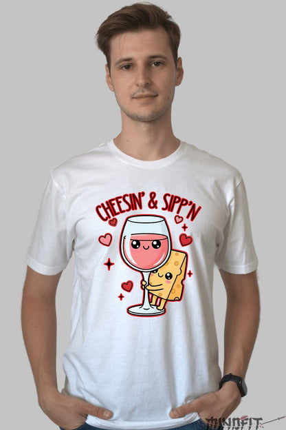 Tricou Valentine's Day Cuplu - Cheddar si Ros? Dragoste la Pahar barbat alb