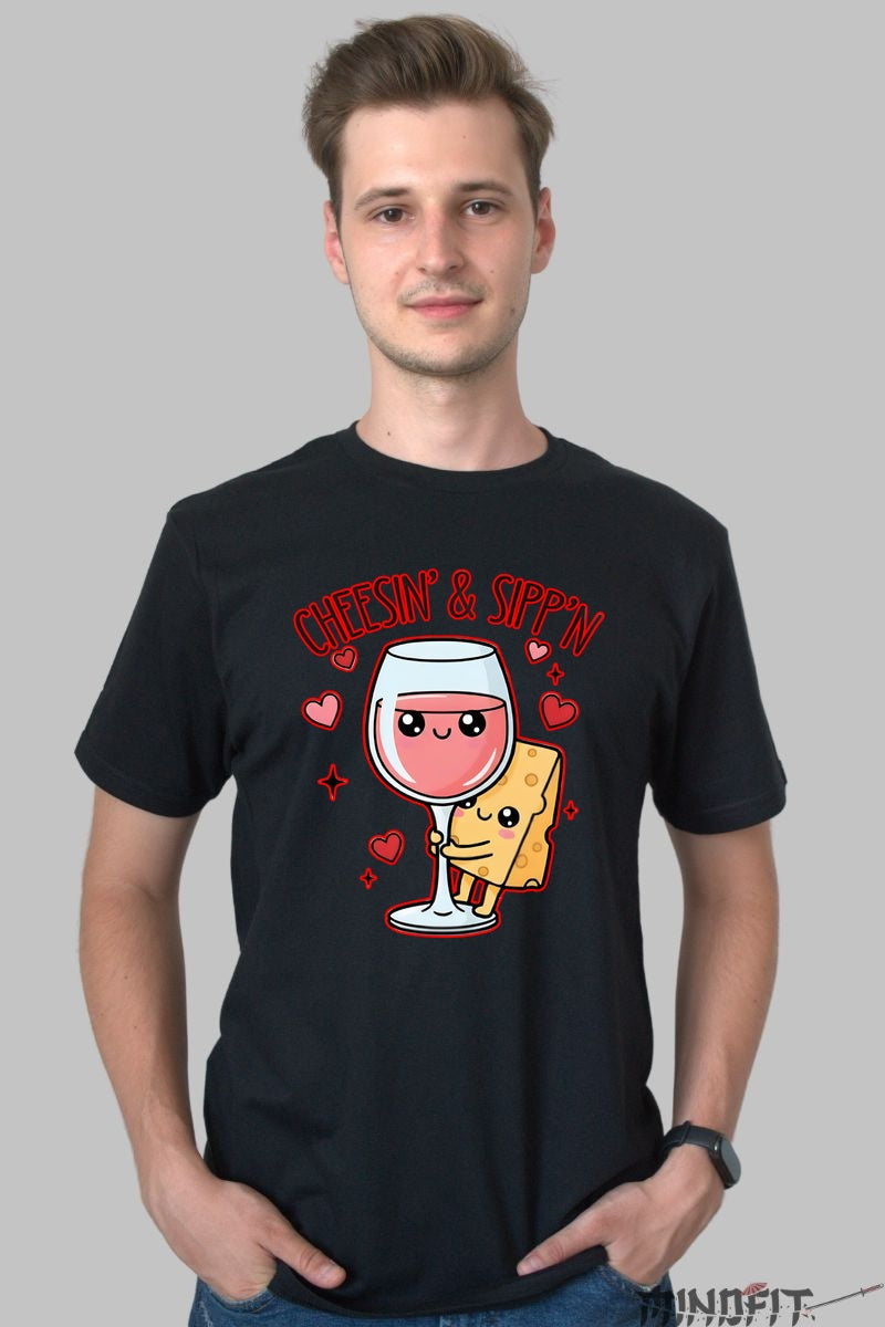 Tricou Valentine's Day Cuplu - Cheddar si Ros? Dragoste la Pahar barbat negru