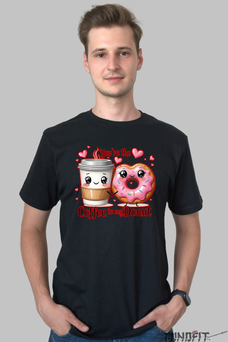 Tricou Valentine's Day Cuplu - Coffee To My Donut barbat negru