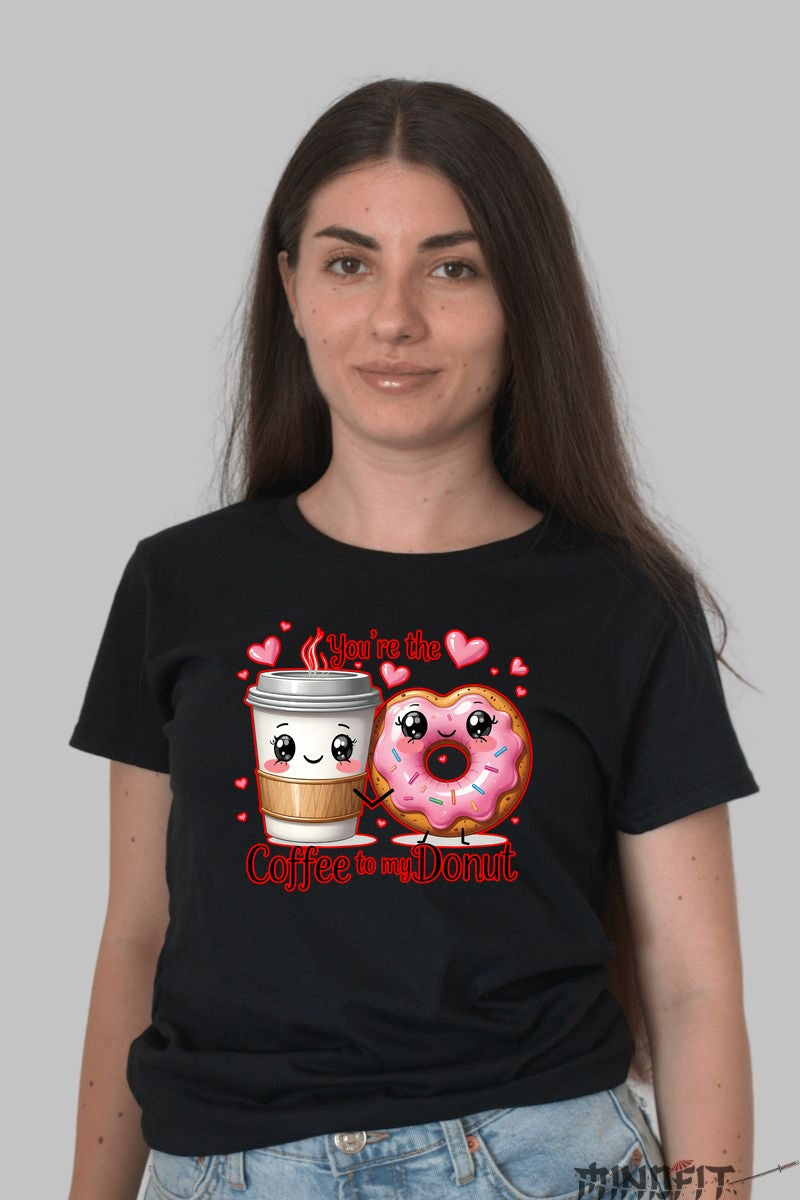 Tricou Valentine's Day Cuplu - Coffee To My Donut dama negru