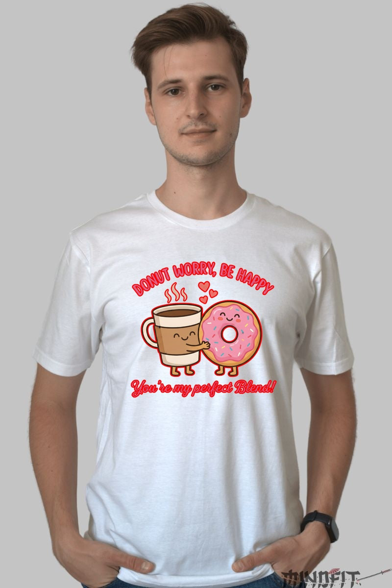 Tricou Valentine's Day Cuplu - Donut Worry, Be Happy barbat alb