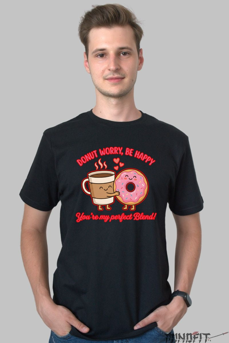 Tricou Valentine's Day Cuplu - Donut Worry, Be Happy barbat negru