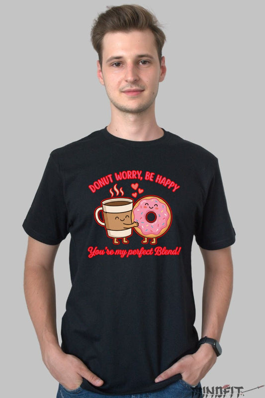 Tricou Valentine's Day Cuplu - Donut Worry, Be Happy barbat negru
