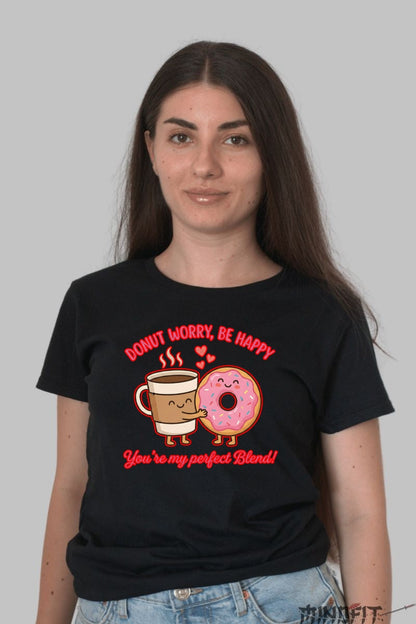 Tricou Valentine's Day Cuplu - Donut Worry, Be Happy dama negru