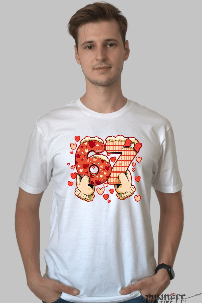 Tricou Valentine's Day Cuplu - Dragoste Dulce cu 6 si 7 barbat alb