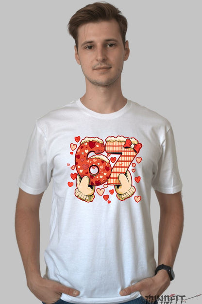Tricou Valentine's Day Cuplu - Dragoste Dulce cu 6 si 7 barbat alb