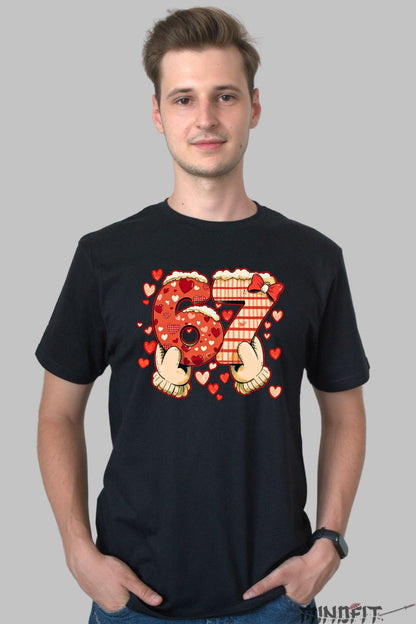 Tricou Valentine's Day Cuplu - Dragoste Dulce cu 6 si 7 barbat negru
