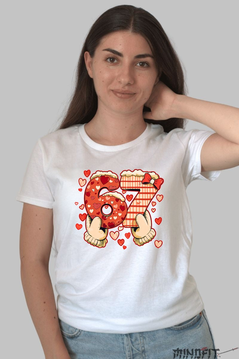 Tricou Valentine's Day Cuplu - Dragoste Dulce cu 6 si 7 dama alb