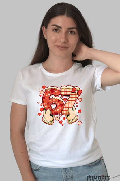 Tricou Valentine's Day Cuplu - Dragoste Dulce cu 6 si 7 dama alb